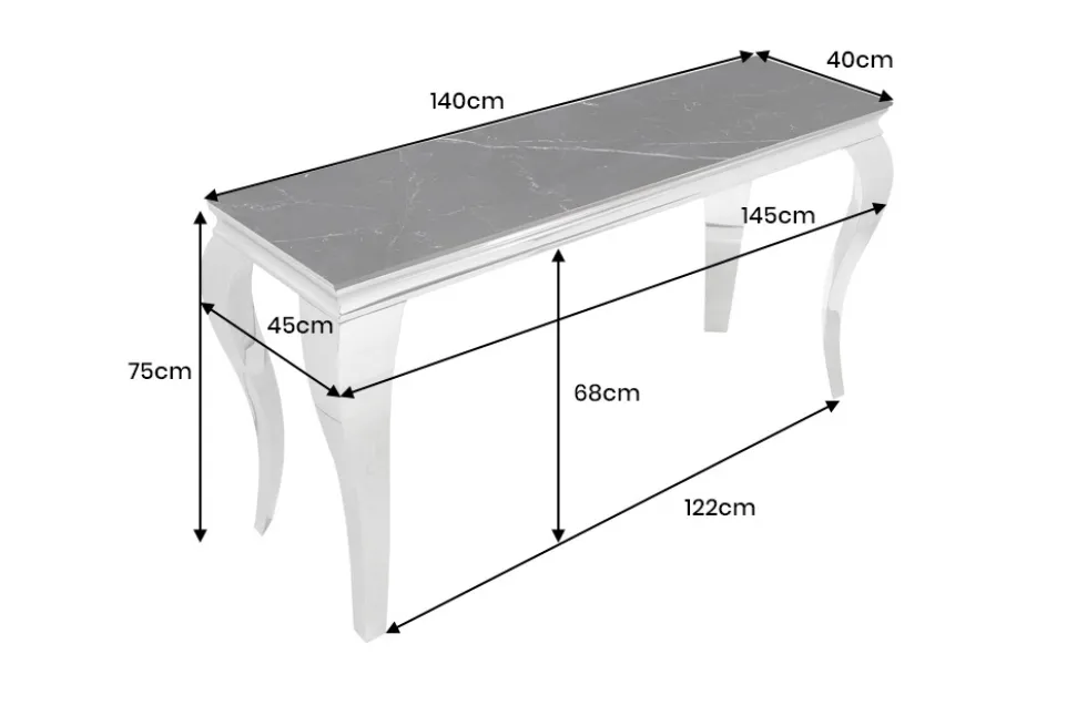 Design Konsolentisch MODERN BAROCK 140cm schwarz anthrazit chrom Keramik Marmor