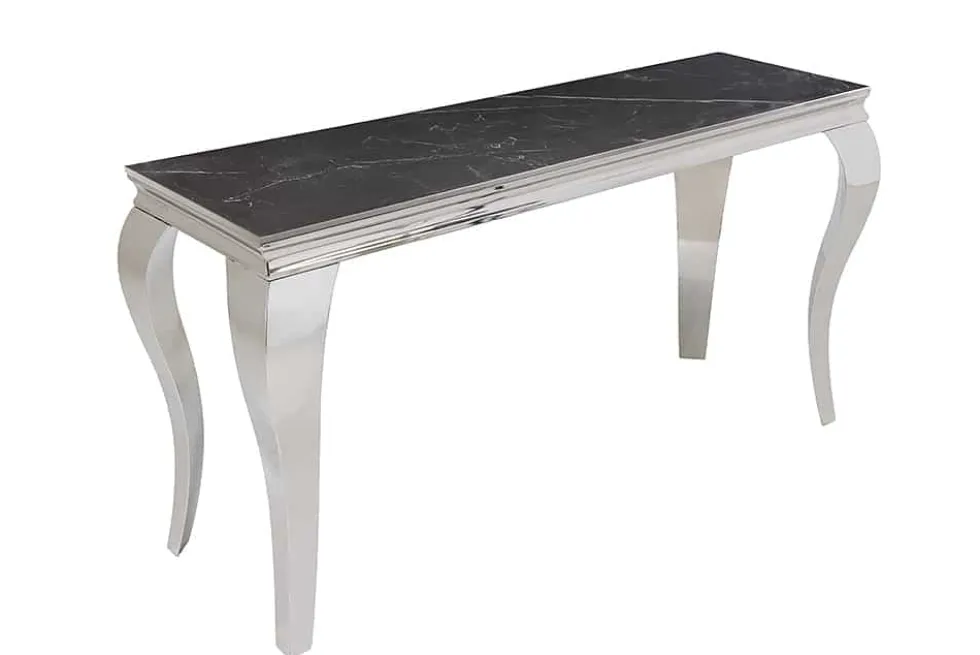 Design Konsolentisch MODERN BAROCK 140cm schwarz anthrazit chrom Keramik Marmor