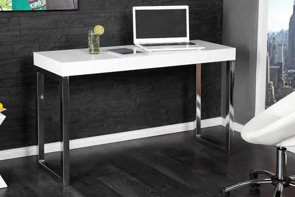 Design Konsole WHITE DESK 120cm weiß Hochglanz Bürotisch