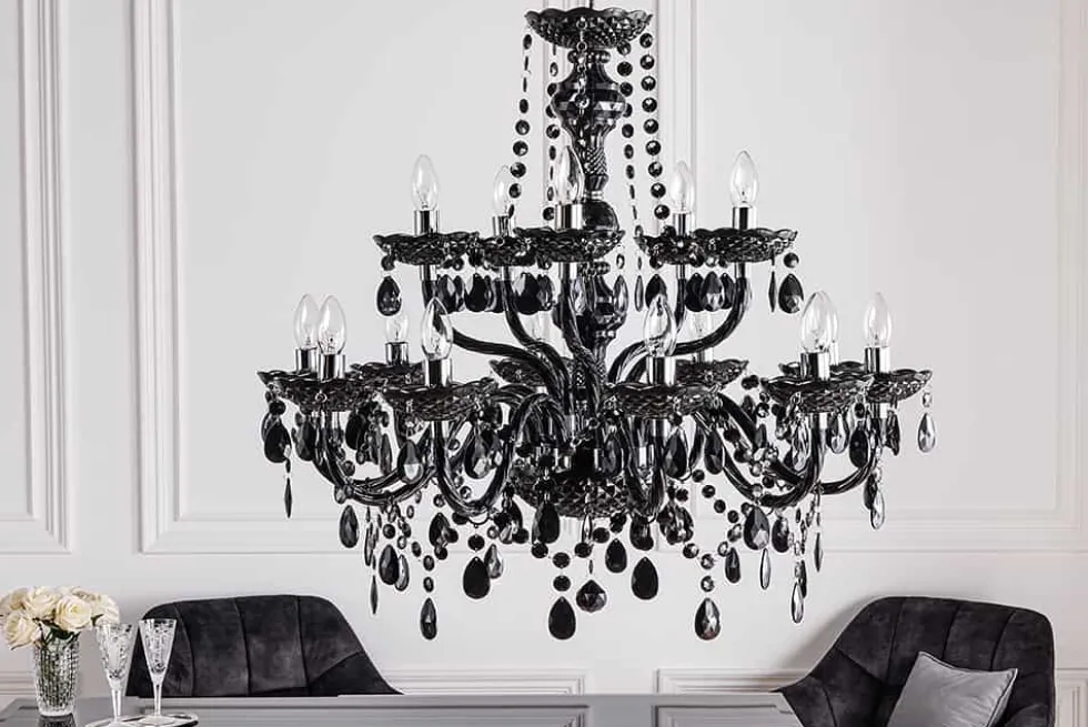 Design Kronleuchter BLACK CRYSTAL XL 80cm schwarz Acryl 15-armig Lüster