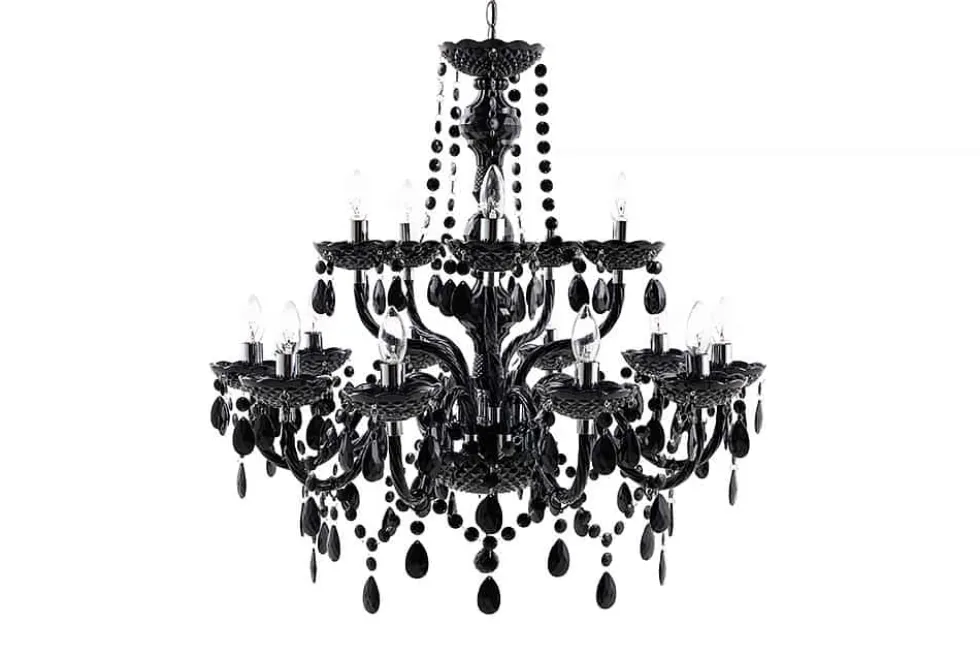Design Kronleuchter BLACK CRYSTAL XL 80cm schwarz Acryl 15-armig Lüster