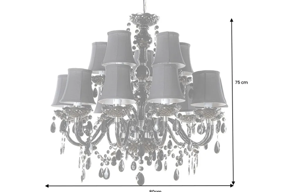 Design Kronleuchter BLACK CRYSTAL XL 80cm schwarz Acryl 15-armig Lüster mit Schirmen