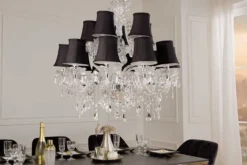 Design Kronleuchter CRYSTAL XL 80cm klar Acryl 15-armig Lüster schwarz mit Schirmen