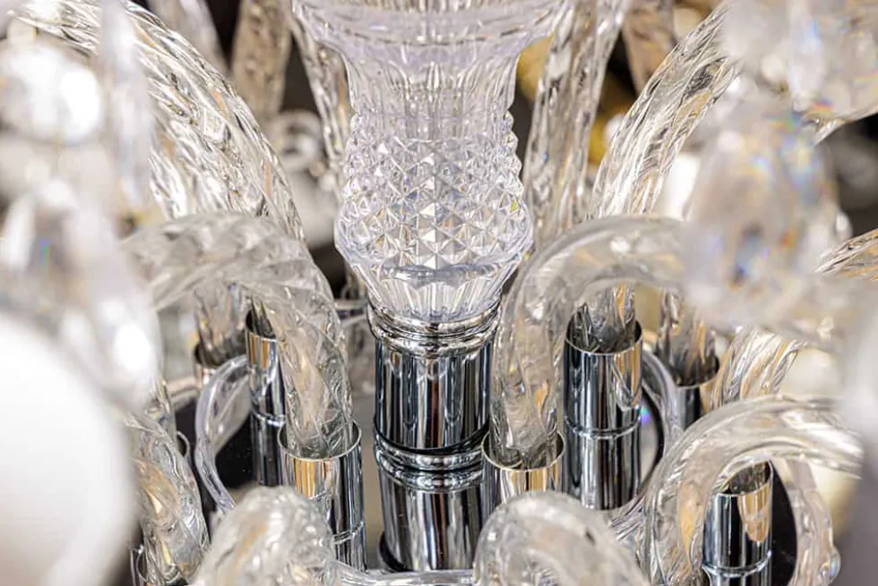 Design Kronleuchter CRYSTAL XL 80cm klar Acryl 15-armig Lüster schwarz mit Schirmen