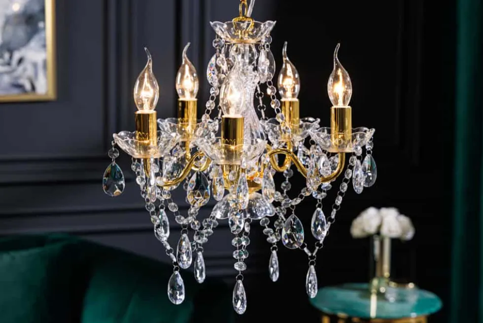 Design Kronleuchter DIAMONDS S 40cm gold Acryl 5-armig Barock Design