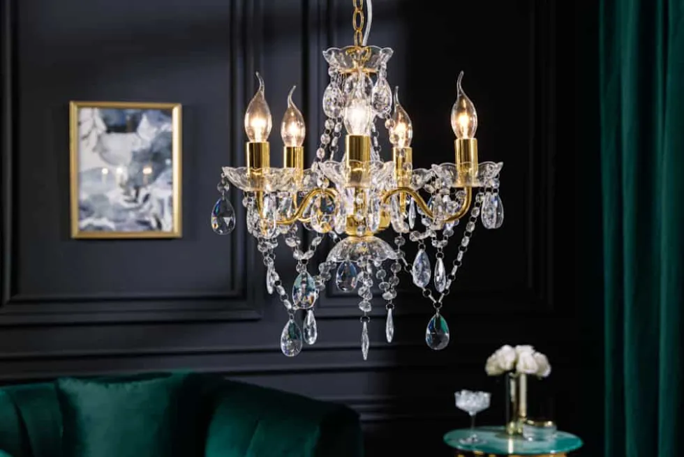 Design Kronleuchter DIAMONDS S 40cm gold Acryl 5-armig Barock Design