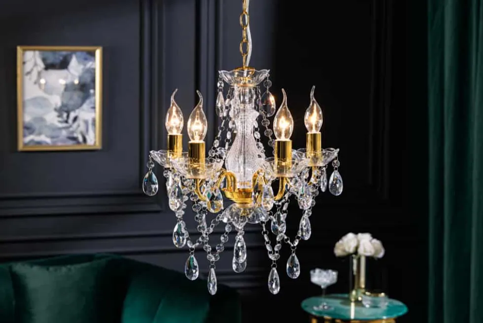 Design Kronleuchter DIAMONDS S 40cm gold Acryl 5-armig Barock Design