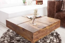 Design Massivholz Couchtisch BOLT 70cm braun Sheesham stone finish Handarbeit