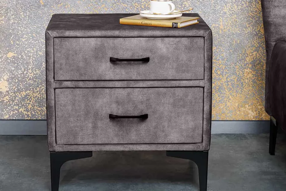 Design Nachttisch BOUTIQUE 50cm dunkelgrau Samt zwei Schubladen