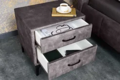 Design Nachttisch BOUTIQUE 50cm dunkelgrau Samt zwei Schubladen
