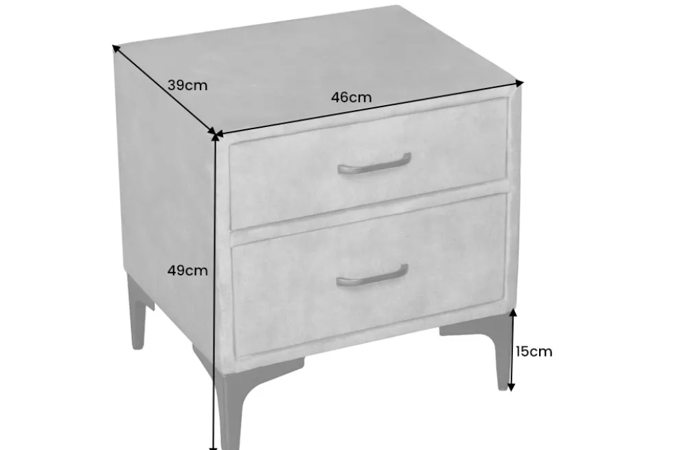 Design Nachttisch BOUTIQUE 50cm dunkelgrau Samt zwei Schubladen