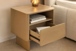 Design Nachttisch SAVOY 50cm grau beige greige Keramik Travertin Beistelltisch
