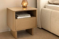 Design Nachttisch SAVOY 50cm grau beige greige Keramik Travertin Beistelltisch