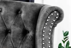 Design Ohrensessel CHESTERFIELD 105cm grau Samt silber Nieten