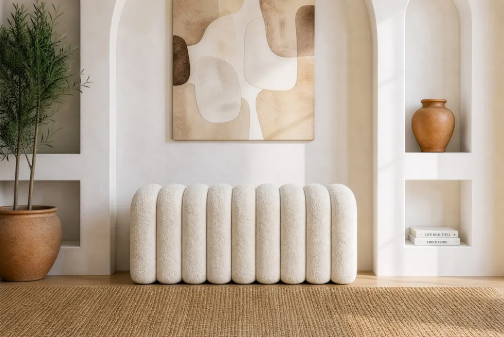 Design Polsterbank VOGUE 95cm beige Bouclé Bettbank