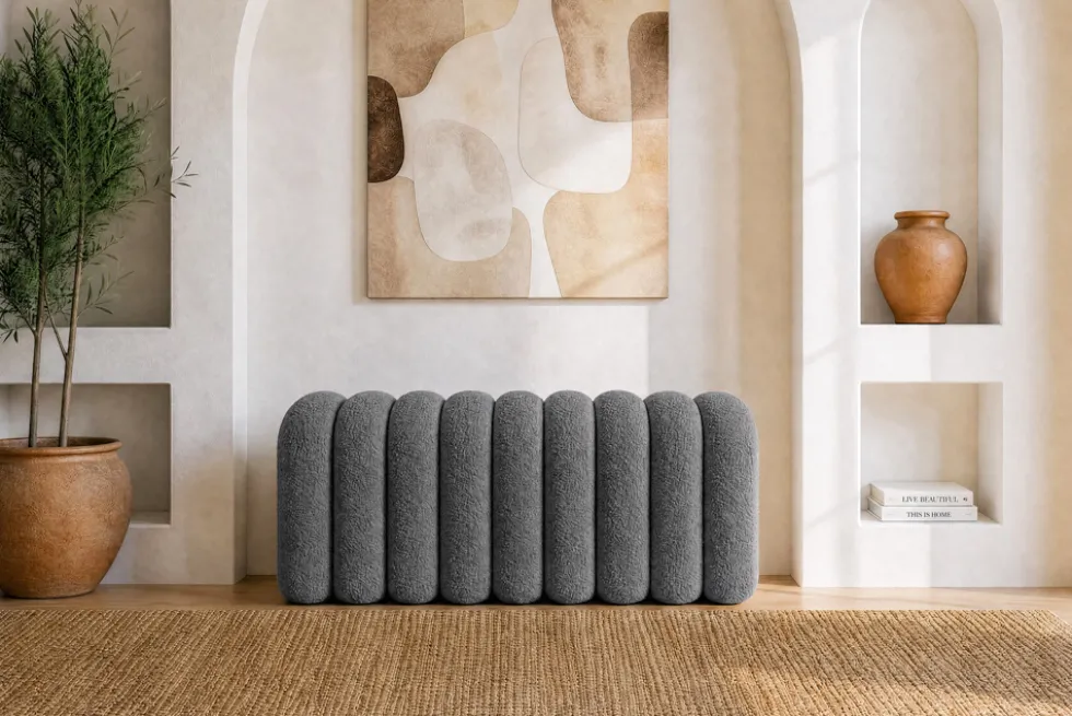 Design Polsterbank VOGUE 95cm grau Bouclé Bettbank
