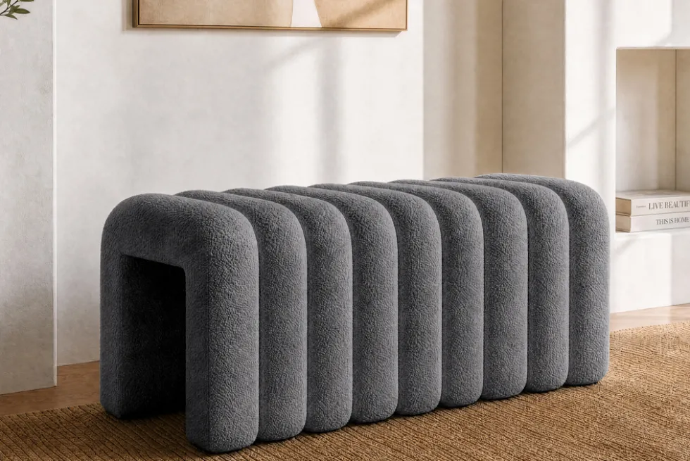 Design Polsterbank VOGUE 95cm grau Bouclé Bettbank