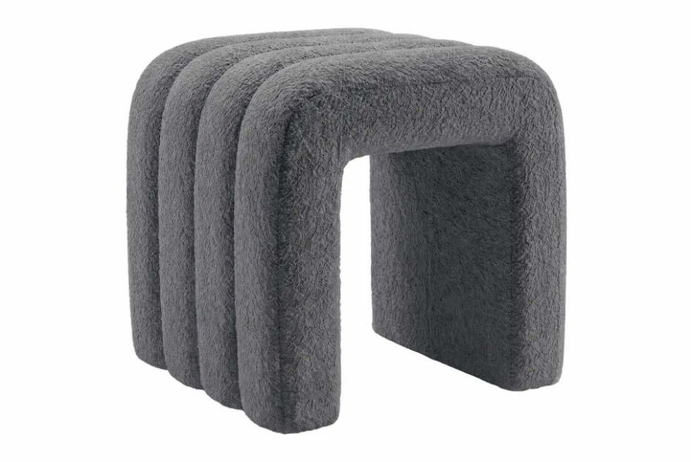 Design Polsterhocker VOGUE 40cm grau Bouclé Sitzhocker