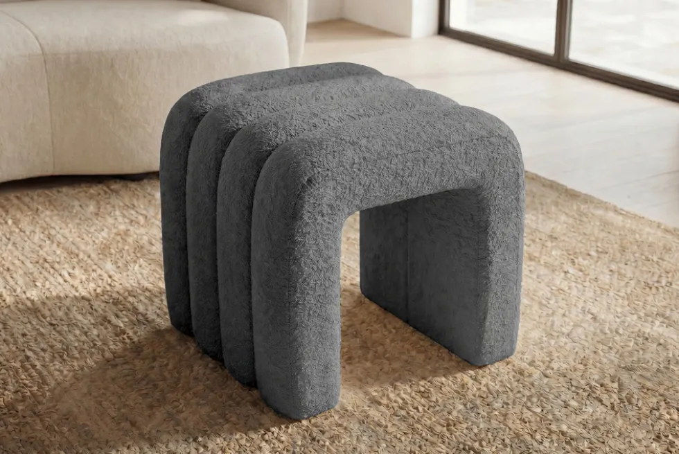 Design Polsterhocker VOGUE 40cm grau Bouclé Sitzhocker
