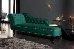 Design Récamière CHESTERFIELD 170cm smaragdgrün Samt Knopfheftung Nietenbesatz