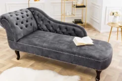 Design Récamière CHESTERFIELD 170cm grau strukturiertes Samt Knopfheftung Nietenbesatz