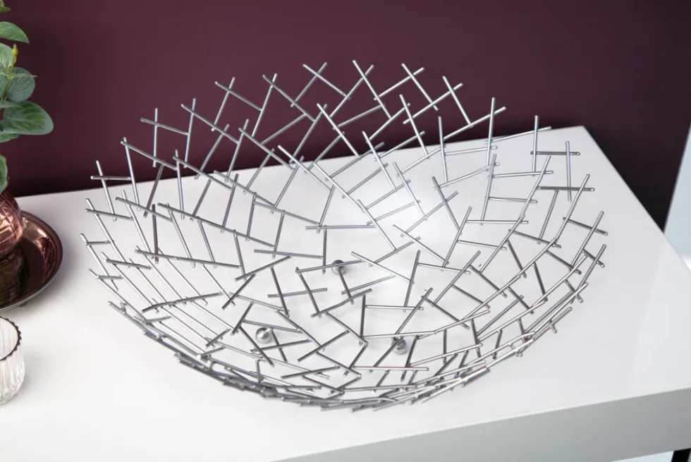 Design Schale STRUCTURE 45cm silber pulverbeschichtetes Metall