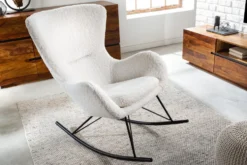 Design Schaukelstuhl SCANDINAVIA SWING weiß Bouclé Sessel schwarz Metall