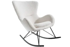 Design Schaukelstuhl SCANDINAVIA SWING weiß Bouclé Sessel schwarz Metall