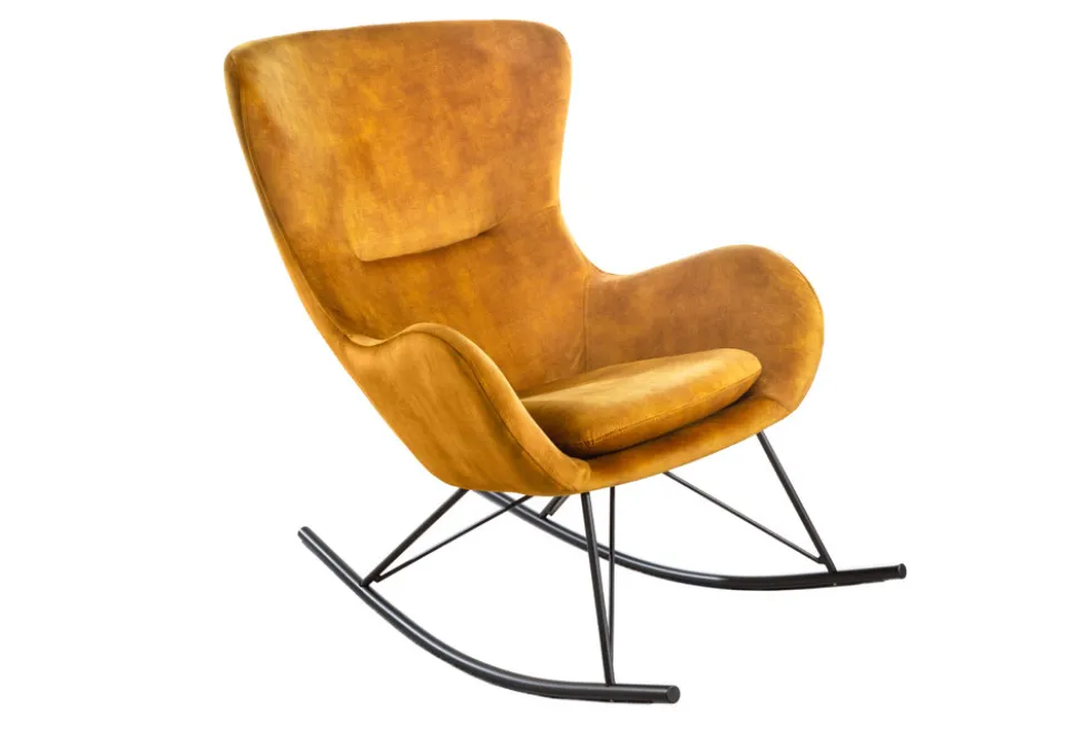 Design Schaukelstuhl SCANDINAVIA SWING senfgelb Samt Sessel