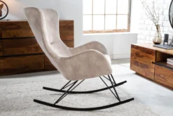 Design Schaukelstuhl SCANDINAVIA SWING champagner greige Samt Schaukelsessel