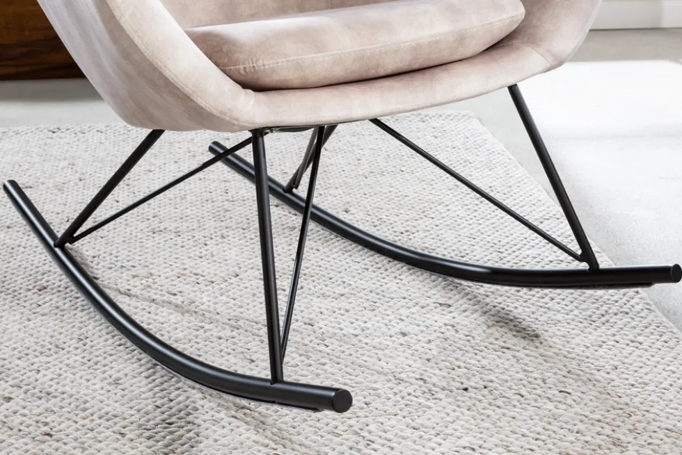 Design Schaukelstuhl SCANDINAVIA SWING champagner greige Samt Schaukelsessel