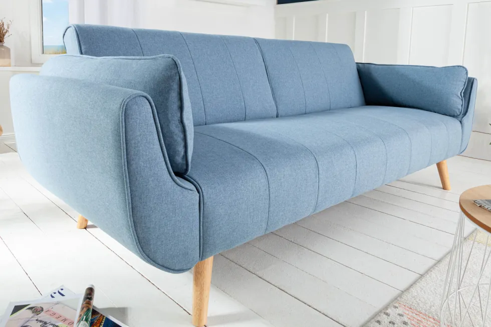 Design Schlafsofa DIVANI 220cm hellblau Strukturstoff Scandinavian 3-Sitzer mit Bettfunktion