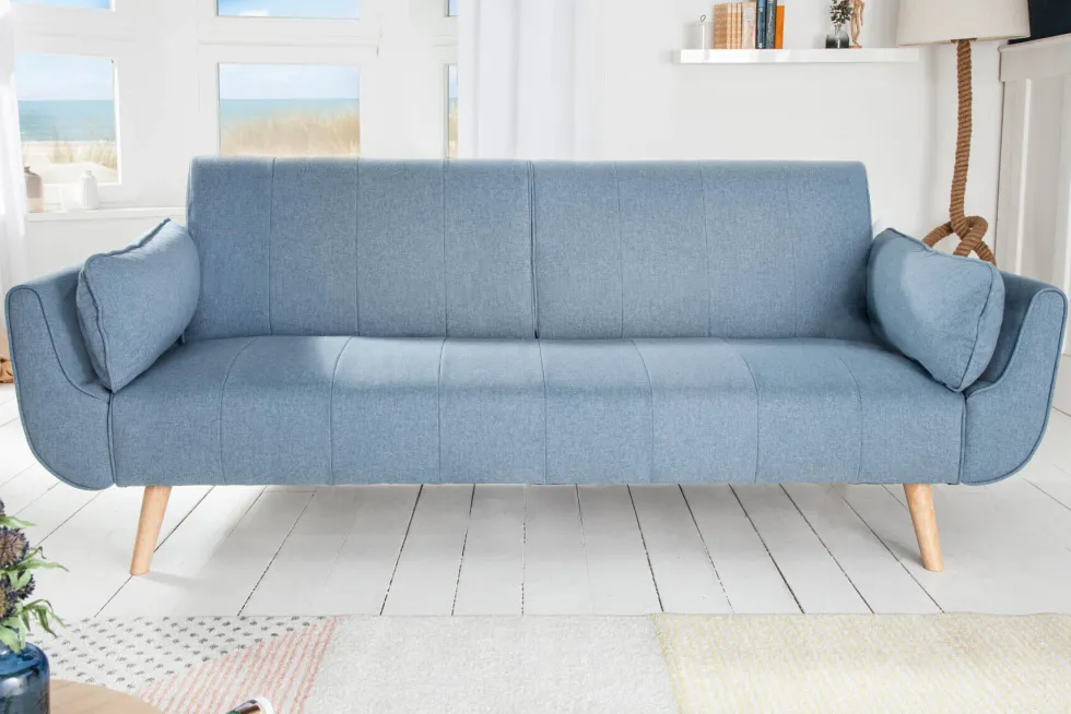 Design Schlafsofa DIVANI 220cm hellblau Strukturstoff Scandinavian 3-Sitzer mit Bettfunktion