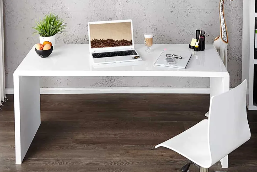 Design Schreibtisch FAST TRADE 140cm weiß Hochglanz Bürotisch