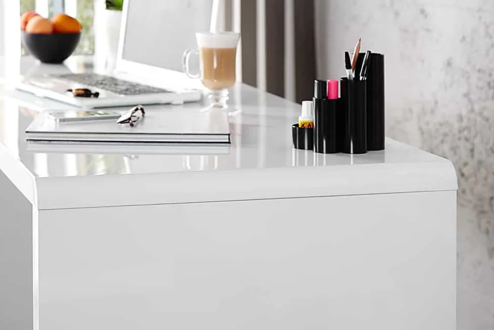 Design Schreibtisch FAST TRADE 140cm weiß Hochglanz Bürotisch
