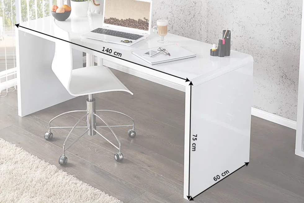 Design Schreibtisch FAST TRADE 140cm weiß Hochglanz Bürotisch