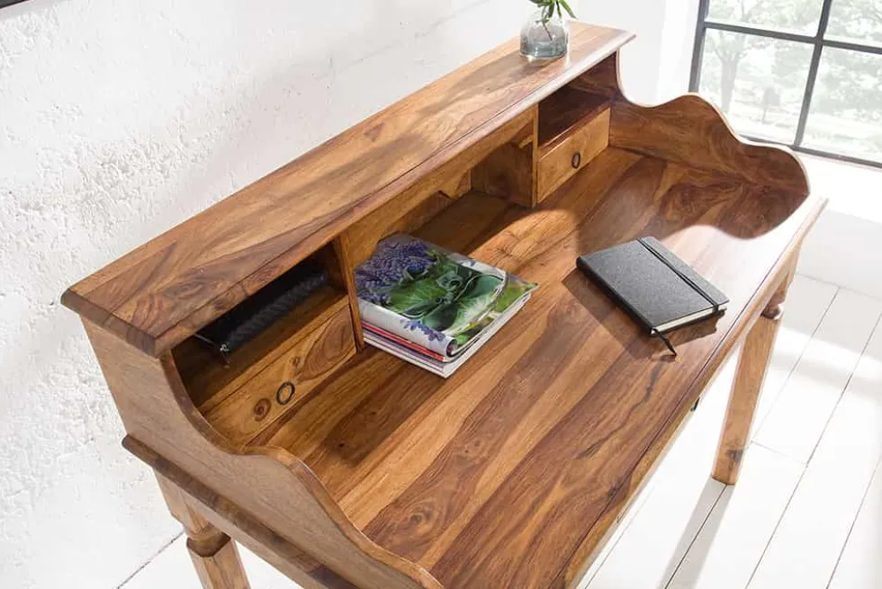 Design Sekretär HEMINGWAY L 115cm braun Sheesham Massivholz stone finish Schreibtisch