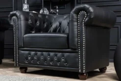 Design Sessel CHESTERFIELD 110cm matt schwarz Knopfheftung Federkern