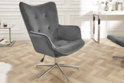 Design Sessel MR. LOUNGER grau chrom Samt höhenverstellbar drehbar Retro