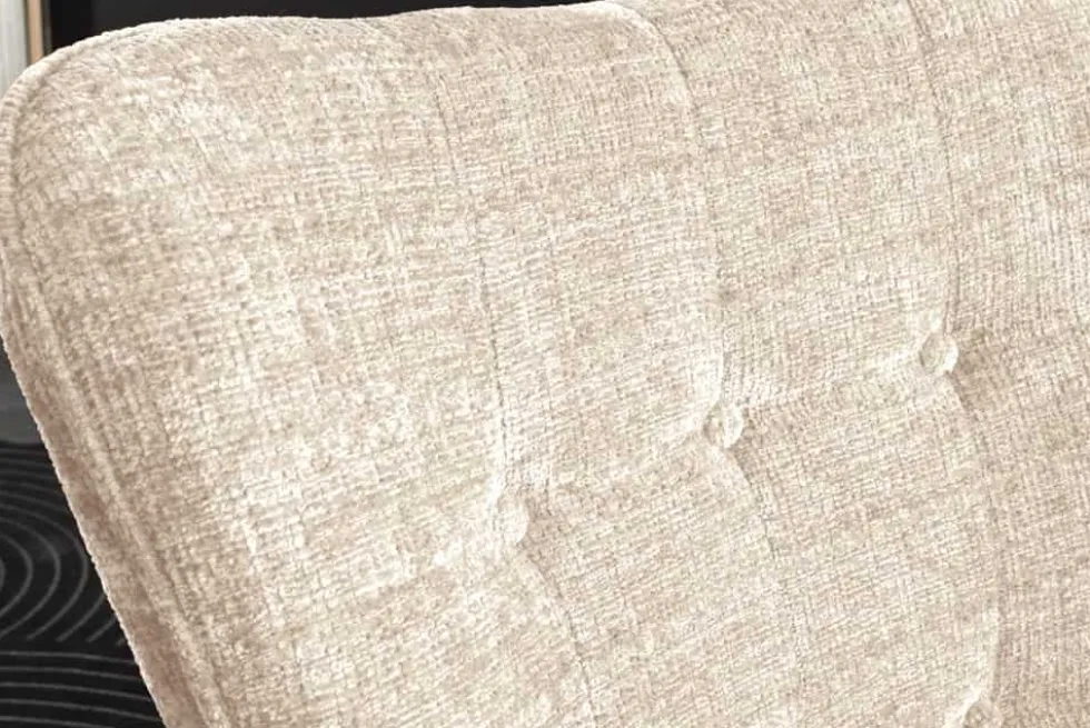 Design Sessel SCANDINAVIA champagner Chenille Cremona schwarz Metall mit Armlehne