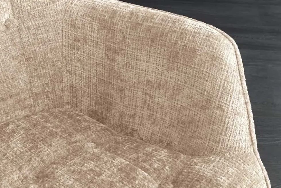 Design Sessel SCANDINAVIA champagner Chenille Cremona schwarz Metall mit Armlehne