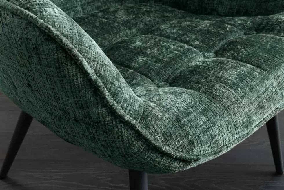 Design Sessel SCANDINAVIA grün Chenille Cremona schwarz Metall mit Armlehne