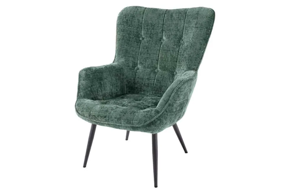 Design Sessel SCANDINAVIA grün Chenille Cremona schwarz Metall mit Armlehne