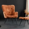 Design Sessel SCANDINAVIA rost braun Chenille Cremona schwarz Metall mit Armlehne