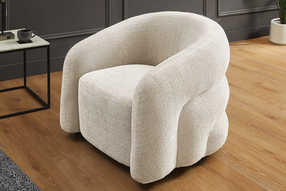 Design Sessel VOGUE 95cm beige Chenille mit Armlehnen und Nosagfederung