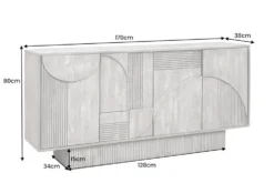 Design Sideboard ART DECO 170cm grau smoked Mangoholz massiv 3D-Front