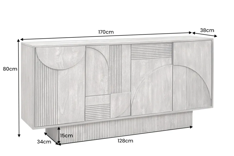 Design Sideboard ART DECO 170cm grau smoked Mangoholz massiv 3D-Front