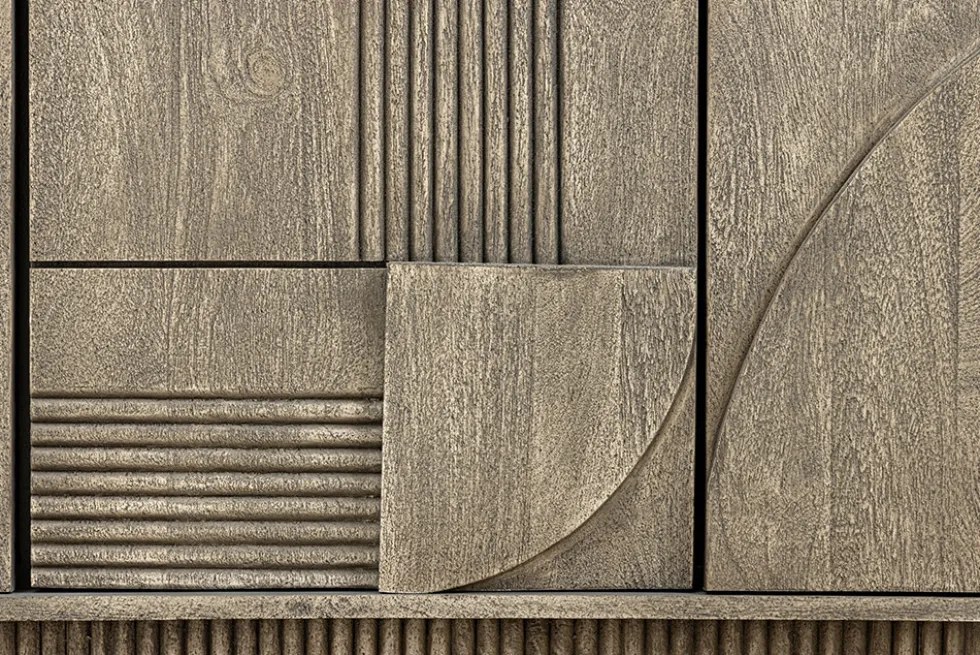 Design Sideboard ART DECO 170cm grau smoked Mangoholz massiv 3D-Front
