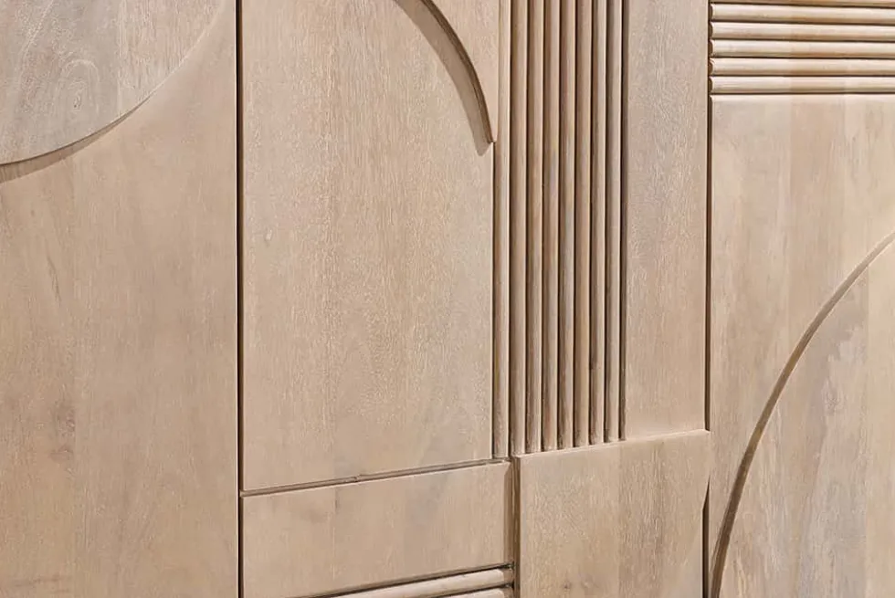 Design Sideboard ART DECO 170cm weiß gekälkt Mangoholz massiv 3D-Front