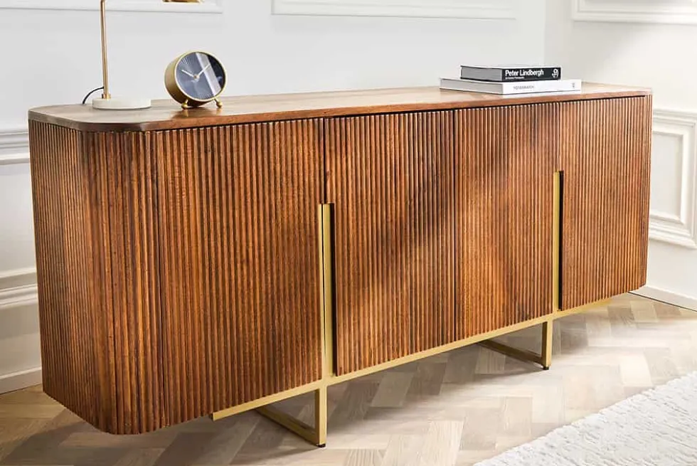 Design Sideboard GATSBY 160cm braun mattgold Mangoholz Retro